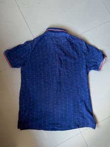 Men's Blue Printed Polo Shirt