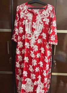 Vibrant Red Embroidered Kurta
