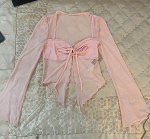 Sheer Pink Tie-Front Top