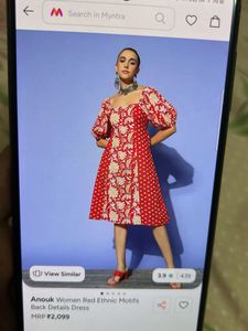Red Floral Puff Sleeve Midi Dress