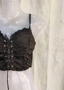 Chic Black Lace-Up Ruched Crop Top