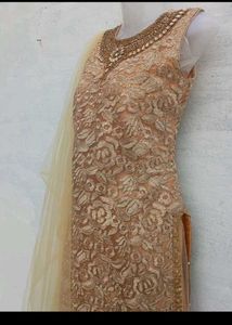 bust 40 Elegant Beige Net Embroidered Suit