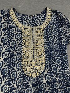Navy Blue Printed Kurta Set with Dupatta