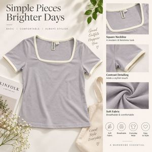 H&M Cute Pastel Square Neck Top