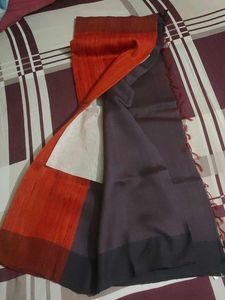 Vibrant Orange Ghicha Tassar Silk Saree