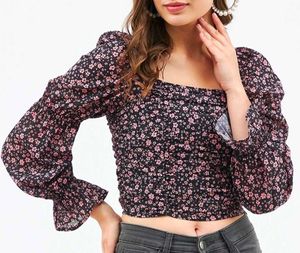 H&amp;M Floral Square Neck Puff Sleeve Top