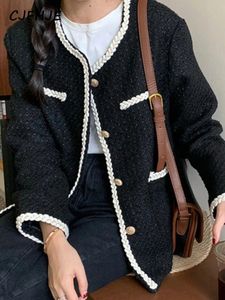 Elegant Black Tweed Jacket Wool Blend Vintage