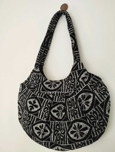 Stylish Black &amp; White Printed Boho Bag