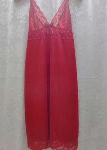 Elegant Red Lace Trim Nightgown