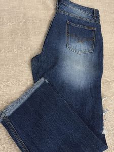Distressed Mesh Panel Jeans