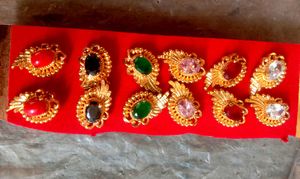 Stunning Gold Earrings with Red &amp; White Stones per
