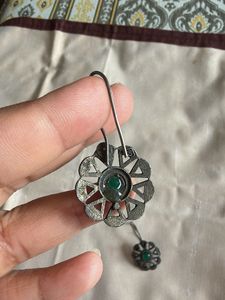 oxidized ethnic Dangle Earrings with Green Stone
