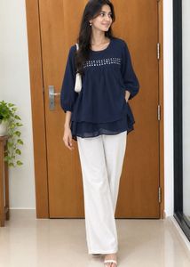 Navy Blue Embellished Top