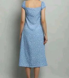 Blue Floral Off-Shoulder Midi Dress