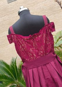 Elegant Burgundy Lace Off-Shoulder Gown