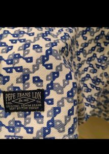 New Pepe Jeans White Blue L Tee Shirt