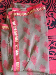 33.Grey Dupatta with Pink Floral Print