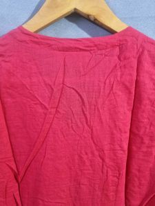 Utsa Red Embroidered Cotton Kurta