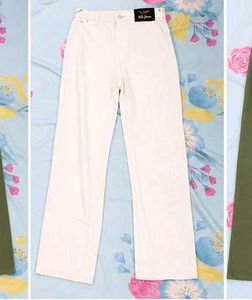 Cream Wide Leg Jeans