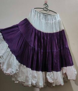 Purple And White Long Flared Skirt