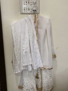 White Embroidered Flowy Maxi Skirt