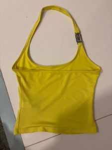 YELLOW halter neck top with metal detailing