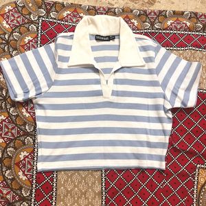 Sassafras Striped Cropped Polo Shirt
