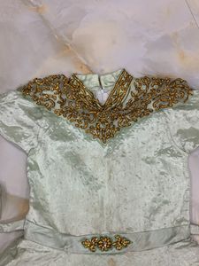 Green Stone Work  Gown For Kids