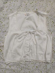 Lace Trim Button-Up Top