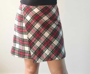 Plaid Wrap Mini Skirt
