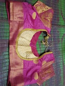 Cream &amp; pink border Silk Saree with blous