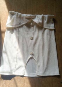 Ribbed Off-Shoulder Pearl Button Top