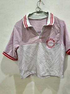 Pink & White Collared Polo Shirt