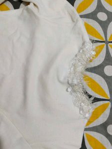 Cream White Lace Neck Top