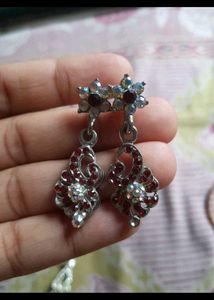 Elegant Dangle Earrings with Red &amp; Clear Stones