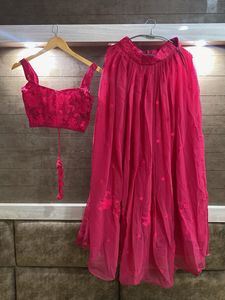 magenta pink chiffon lehenga set