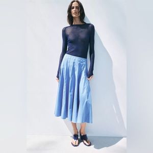 Zara Blue Pleated Midi Skirt
