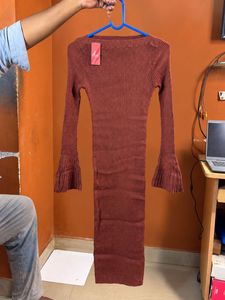 Ribbed Knit Flare Sleeve bodycon dress