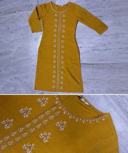 Women's Mustard Embroidered Kurta