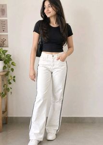 Cream Pants with Side Stripes