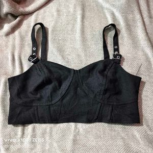 312510. Black Corset Crop Top with Buckle Straps