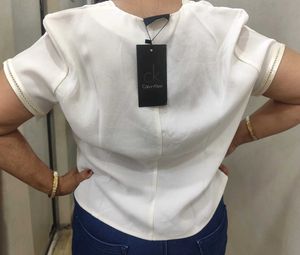 Elegant White Blouse with Intricate Detailing - XL