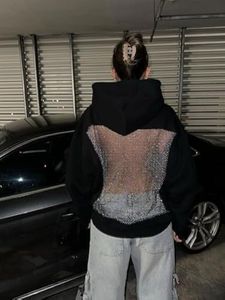 Sparkling Rhinestone back Mesh Hoodie