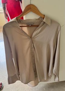 Chic Satin V-Neck Button-Up Shirt