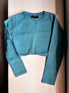 Teal Cropped Long Sleeve Top