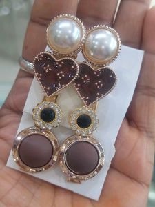 combo of Elegant Pearl & Heart Dangle Earrings