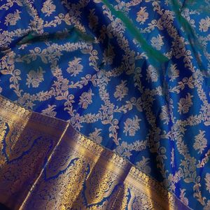 Stunning Royal Blue &amp; Gold Silk Saree