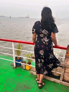 Navy Floral Print Midi Dress
