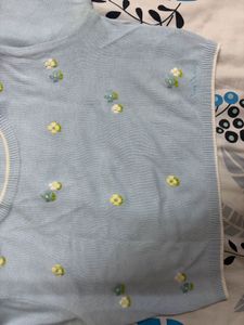 Light Blue Floral Embroidered Crop Top