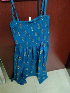 Blue Smocked Floral Print Mini Dress